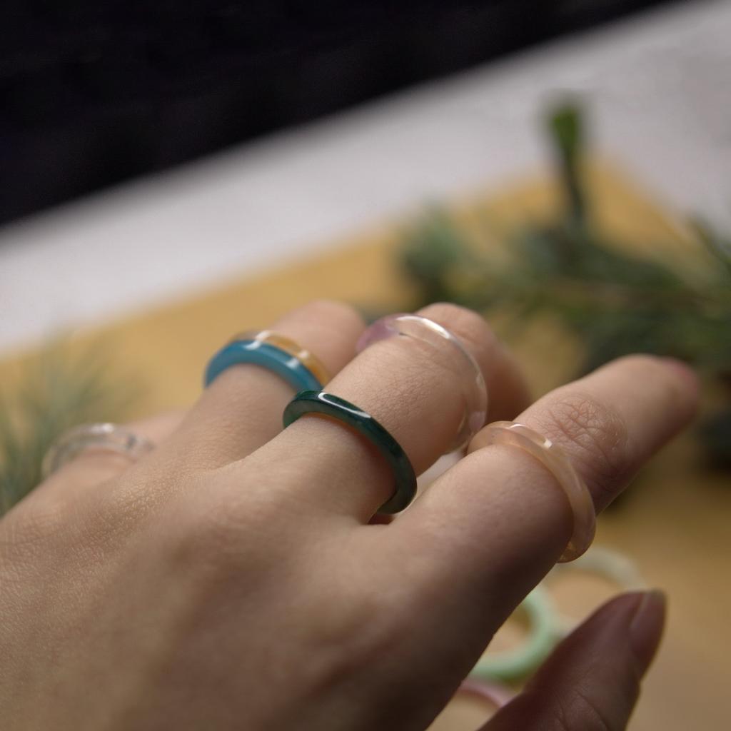 New Simple Vintage Colourful Transparent Resin Acrylic Geometric Square Round Ring Set For Women Charm Jewelry Gift