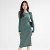 Women's Fashion Autumn Winter Stripe Print Long Sleeve O-Neck Slim Casual Dresses