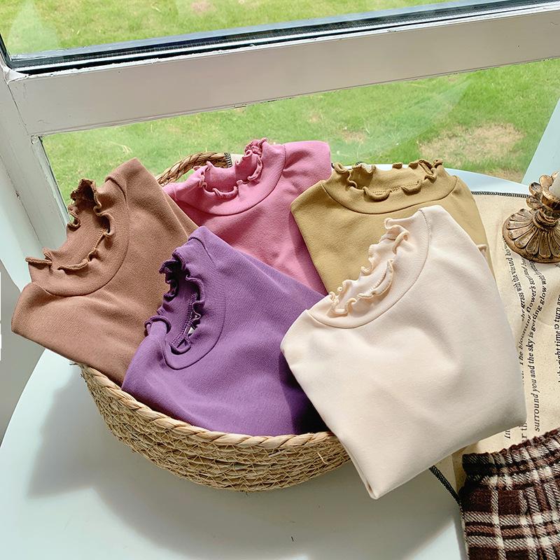 Korean Kids' Soft Knit Autumn Ruffled Turtleneck Long-Sleeve Top