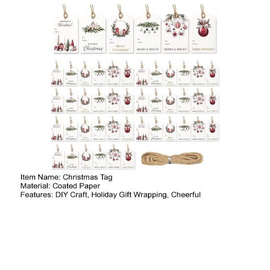 Holiday Present Labels 48 Pcs Christmas Gift Tags with String, Seasonal Hanging Labels, Pattern Cardboard Paper for Xmas Party Decoration, DIY