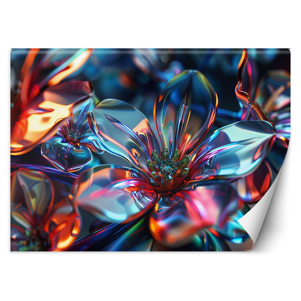 Wallpaper 3D glass flowers bouquet