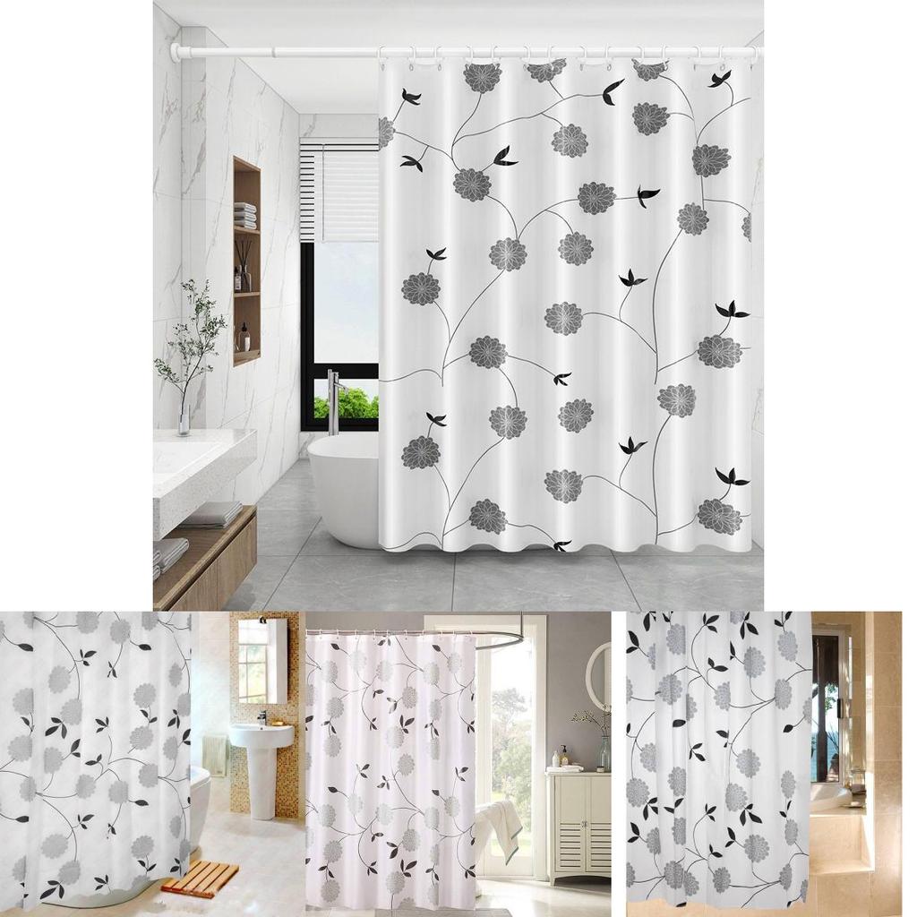 Elegant Peva Waterproof Shower Curtain With Black Peony Design For Modern Bathrooms