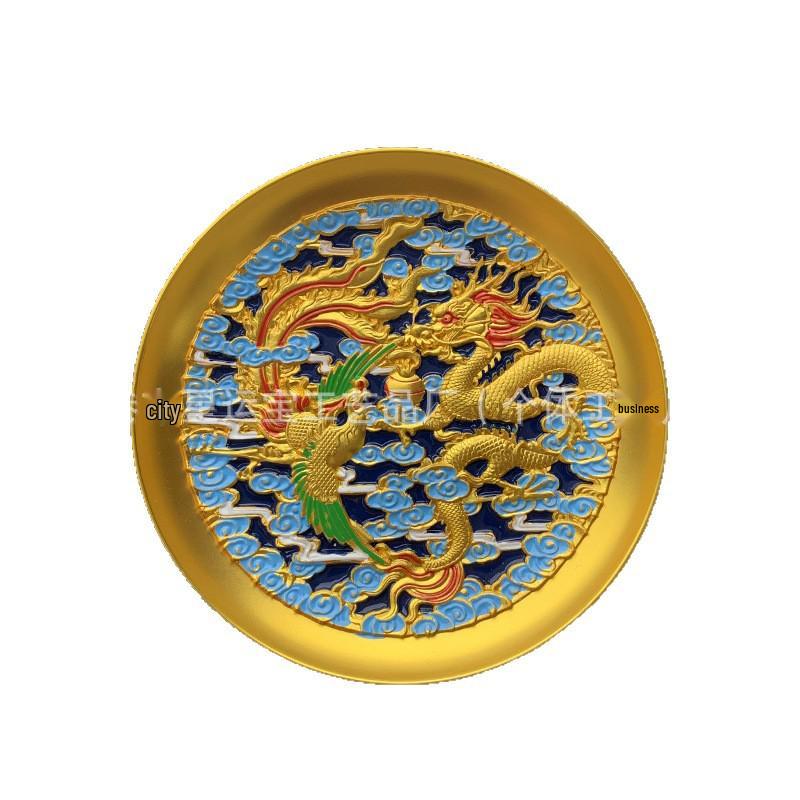 Drache & Phönix Wohlstand Cloisonné-Teller: Vier Göttliche Bestien Design für Heim- oder Bürodekoration