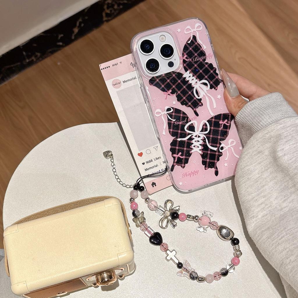 Sweet Cool Girl Strap Butterfly Applicable Apple 16 Phone Case iPhone17Pro Max Double Layer 15/14 Chain