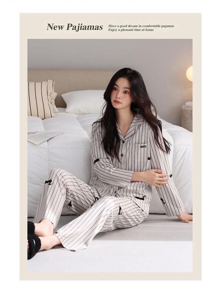 Women's Autumn Cartoon Pajama Set - Rayon Cotton, Cardigan Style, Long Sleeve & Pants, Casual, Comfortable, Breathable Homewear.