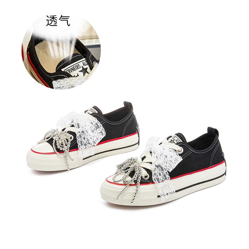 New bow canvas shoes women's 2025 autumn platform heightening comfortable little white shoes women's versatile casual shoes