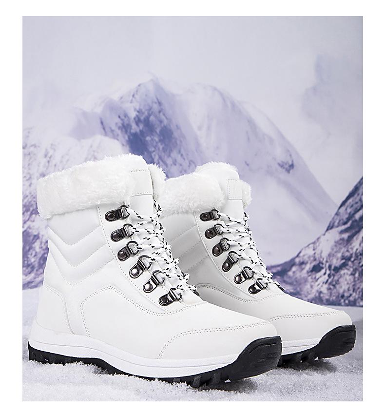 Northeast Women's Waterproof Mid-Calf Snow Boots with Velvet Lining, Anti-Slip Soles, and Thickened Leather Upper for Winter Cold Protection.