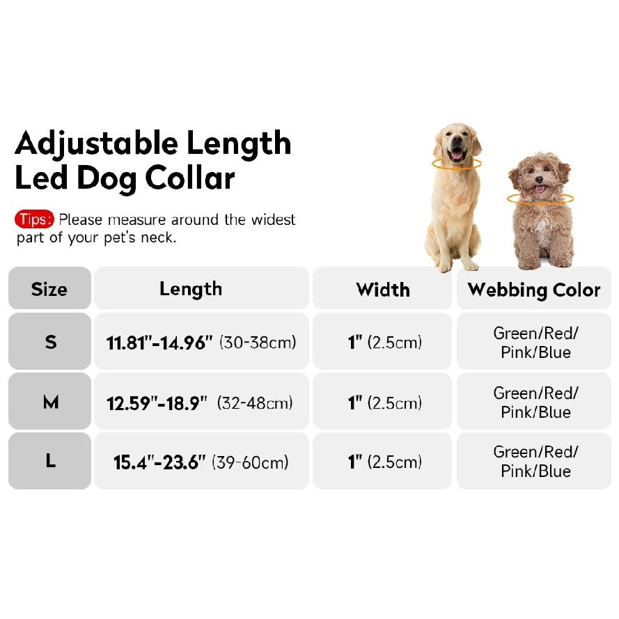 LED Dog Collar USB Rechargeable Light Up Pet Collar Glowing Nylon Adjustable Soft Night Safety Collar for Small Medium Dogs