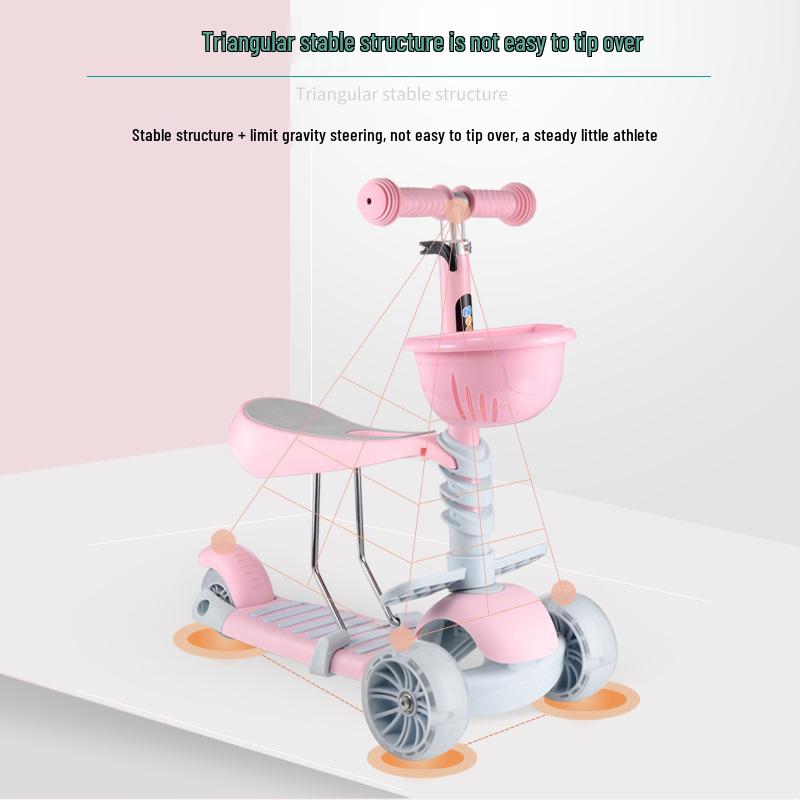 3-in-1 Kids' Scooter for Ages 2-6: Convertible Seat, Flashing Wheels, Three-Wheel Wiggle Board.