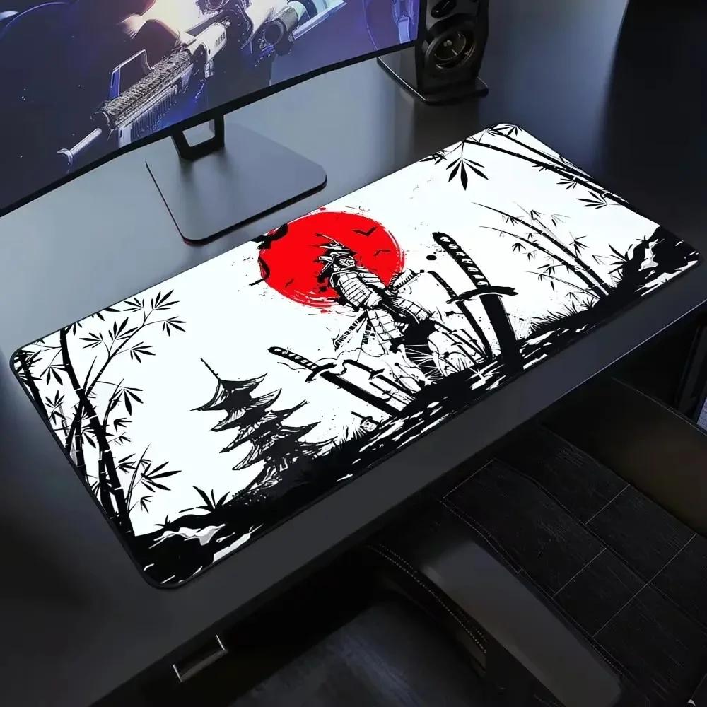 Tappetino per mouse Samurai XXL Bianco e Nero Tappetino per tastiera da gioco grande Tappetino esteso per scrivania Oni Samurai Ghost of Tsushima Mous