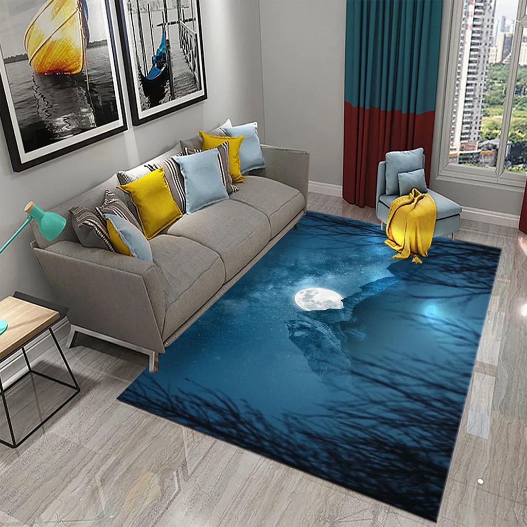 Fantasy Moon Night Forest Carpet Bathroom Non-Slip Mat Black Night Starry Sky Forest Floor Mats Bedroom Living Room Decor Carpet