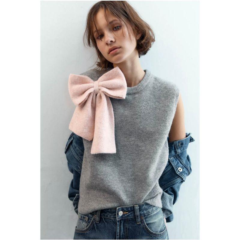 Za Autumn New Arrivals Women's Clothing Zr European and American Style Fashionable Bow Decorated Vest-Style Knitwear 5536172 802
