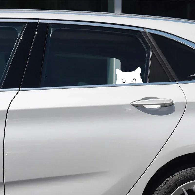 15*9CM cute Car Sticker Accessories Poor Cat Is Stealing with Big Eyes Watch Vinyl Car Styling Cover Waterproof Car Accessories