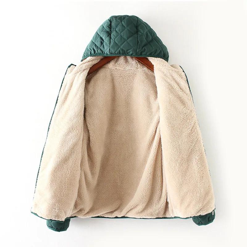 Jachetă de damă cu glugă ocazional de bază, caldă, din catifea, parka de miel, toamnă iarnă, îmbrăcăminte exterioară moale, ușoară, stil la modă