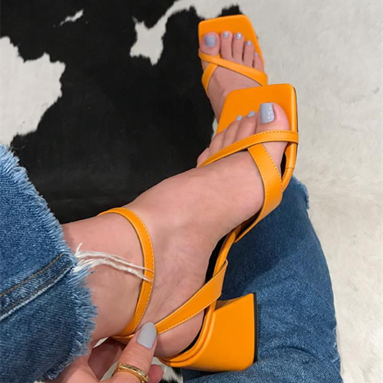 Women's Plus Size Chunky Heel Peep Toe Buckle Sandals with Hollow Square Toe