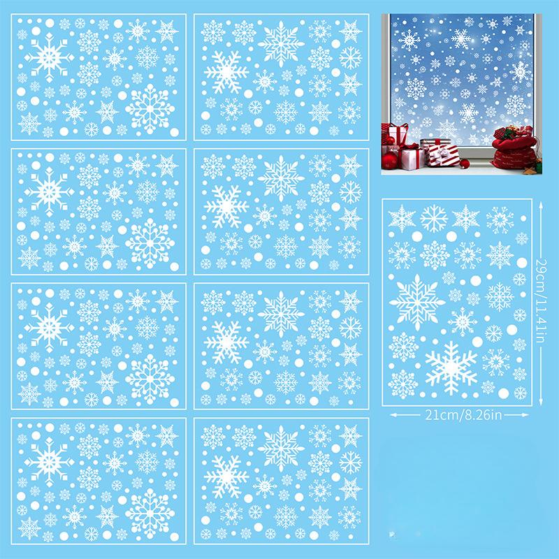 Vánoce, Samolepky na okno s bílými sněhovými vločkami, Vánoční samolepky na sklo, Dekorace obchodů v nákupních centrech, Okenní dekorace, Statické samolepky