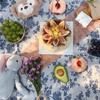Blue Tablecloths Bohemian Floral Fabric Tassel Rectangle Dust-Proof for Home Decoration Kitchen Holiday Party Dining Table Cover
