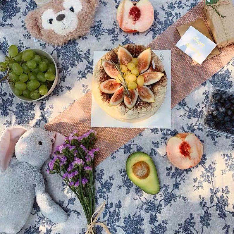 Blue Tablecloths Bohemian Floral Fabric Tassel Rectangle Dust-Proof for Home Decoration Kitchen Holiday Party Dining Table Cover