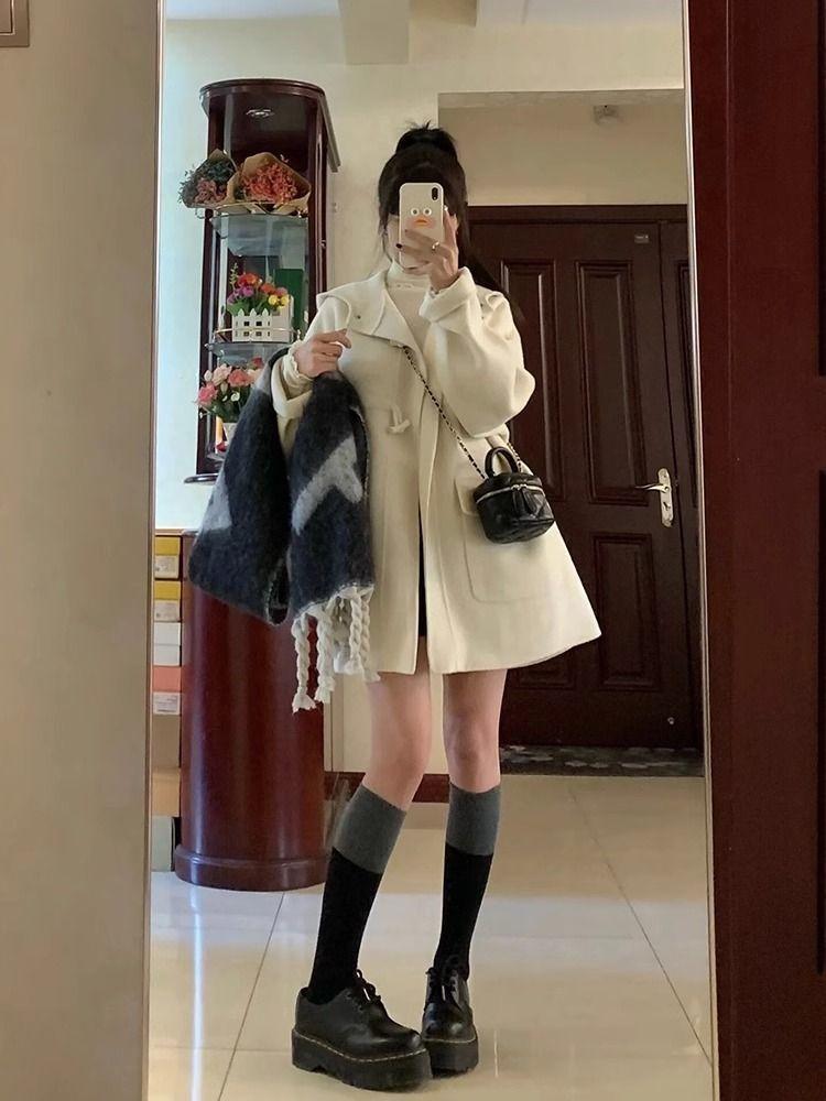 Herbst Winter Lose Elegante Wollmantel Frauen Französisch Horn Schnalle Retro Wollmantel Neue Koreanische Mode-Design Casual Kleidung