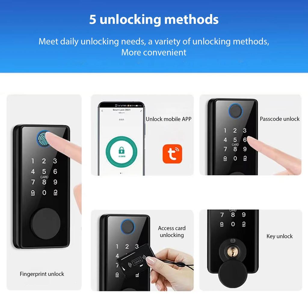 Smart Lock BT Keyless Entry Door Lock APP Fingerprint Password Mechanical Key 5 Unlocking Methods Aluminum Alloy Door Lock