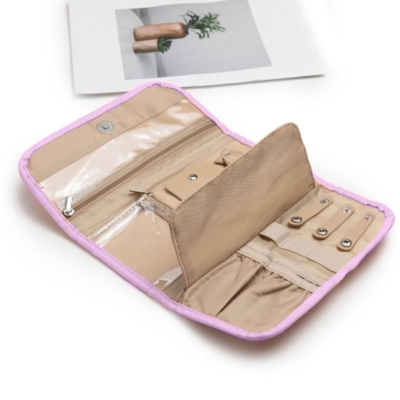 Schmuck-Reiseorganizer aus Polyester, rollbar, mehrlagig, Fächer für Ohrringe, Halsketten und Armbänder, für Zuhause und unterwegs