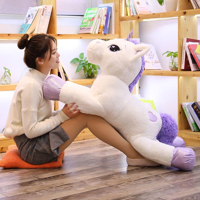 110cm New Giant Size Unicorn Plush Toys Pink& White Unicorn Stuffed Animal Horse Toy Soft  Doll Surprise Gift for Children