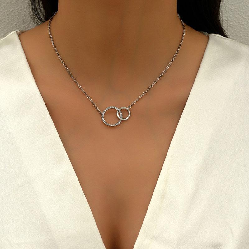 Luxury Necklaces for Women Fashion Thin Chain Minimalist Dainty Zircon Double Circle Pendant Necklace Jewelry Gifts