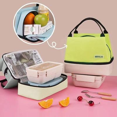 Double-layer Insulated Handbag Lunch Bag With Should Strap Handle Cooler Bag Women Portable Food Bag For Work Student Lunch Box