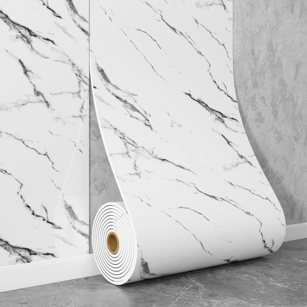 Self-Adhesive Waterproof Imitation Marble Tile Wall Sticker for Bathroom, Living Room, Kitchen, and TV Background.