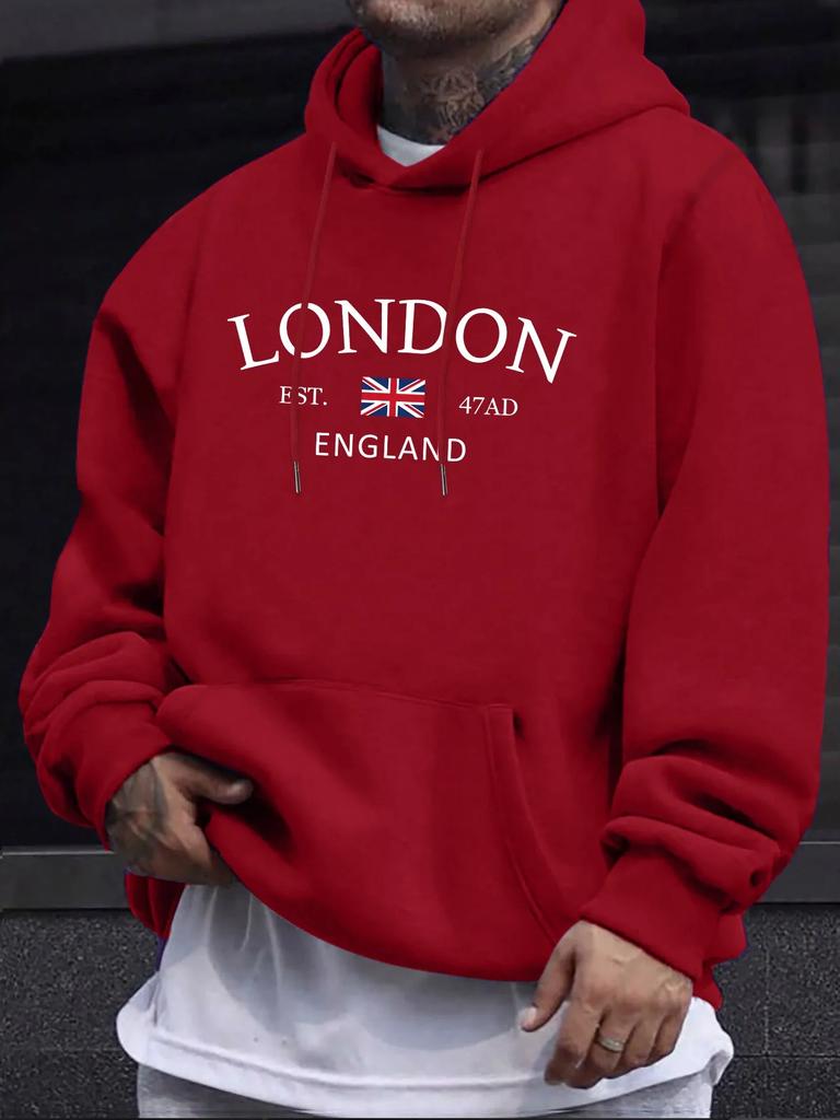 Modische Bedruckte Hoodies Herren Freizeit Herbst und Winter Freizeit Sweatshirt Kängurutasche Langarm Herbst und Winter