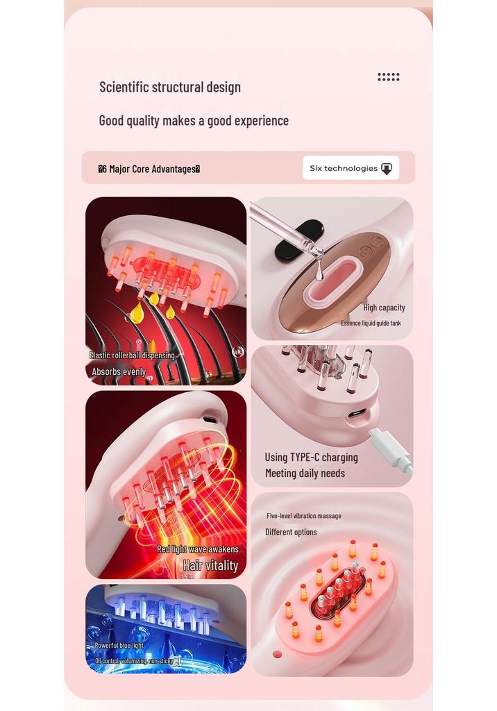 Electric Red Light Hair Growth & Scalp Massage Comb with Liquid Application