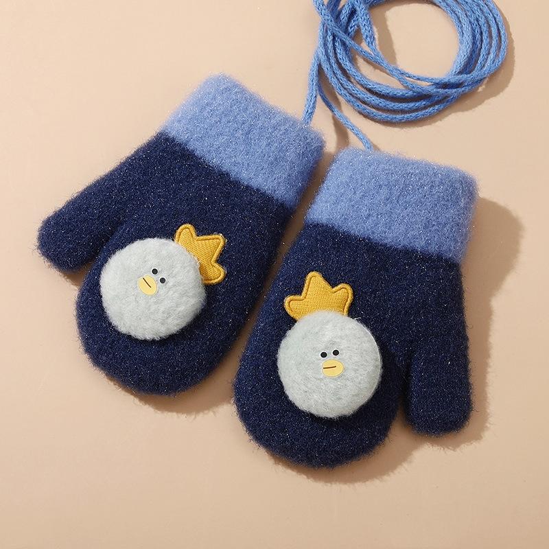 Winter Kids Full Finger Gloves Cute Cartoon Lamb Fleece Warm Baby Mittens Windproof Outdoor Girls Boys Hanging Neck Gloves