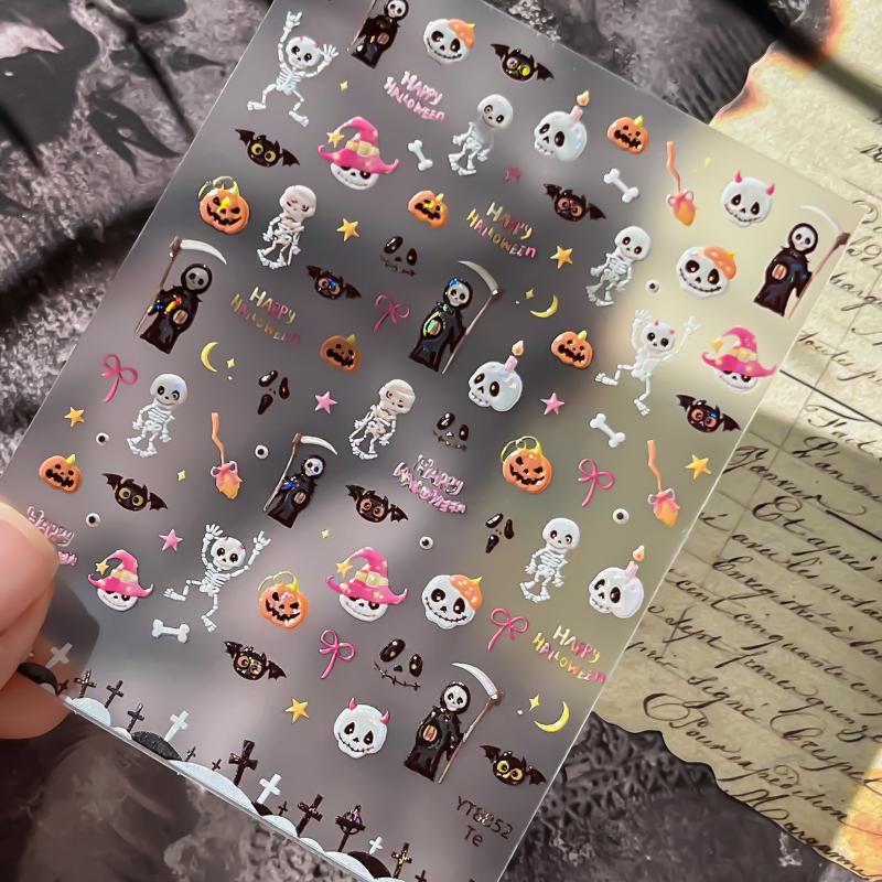 Halloween Nail Art Stickers Waterproof Gothic Cross Bat Decals for Home Salon Manicure Halloween Costume Party
