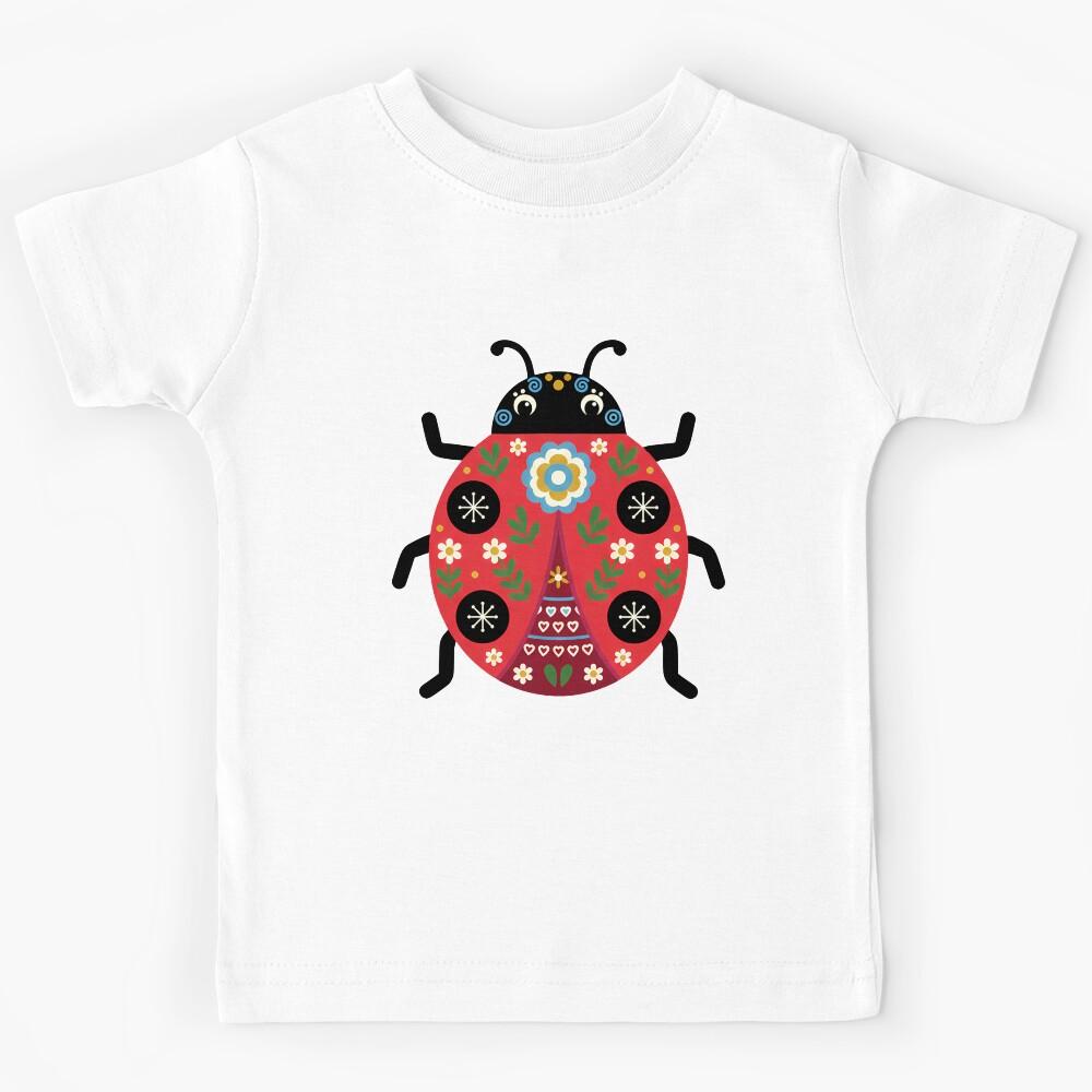 Starry Garden Ladybug – Scandinavian Folk Art by heidiannemorris © Kids T-Shirt 110