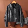 Womens Short Lambskin Leather Jacket Loose Fit Casual Chic Coat No Hood Flip Collar 2026