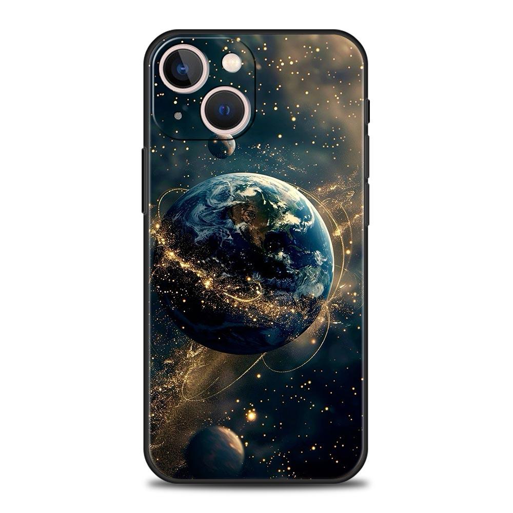 Moon Galaxy Universe Phone Case For iPhone 17 16 15 Pro Max 11 12 13 14 7 8 Plus SE 2020 X XR XS Cover Soft Black