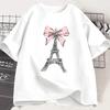 Paris Eiffelturm Schleife Grafik T-Shirt Ästhetisch Coquette Band Druck T-Shirt Sommer Kurzarm Französischer Stil Oberteil für Unisex