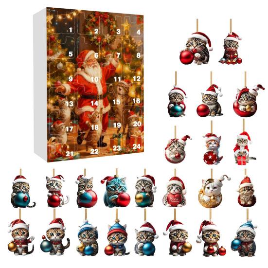 2025 Christmas Advent Calendar with Cat Ornaments 24-Day Countdown Box Unique Christmas Gift for Kids