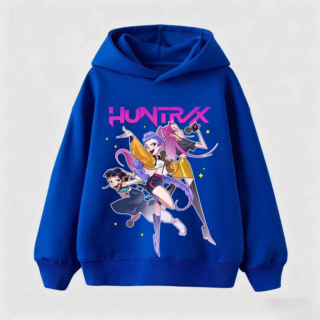 KPop Demon Hunter Cartoon Girls Boy Hooded Sweatshirt Warm Children's Korean Wave Fashion Tops Casual Girls Clothing