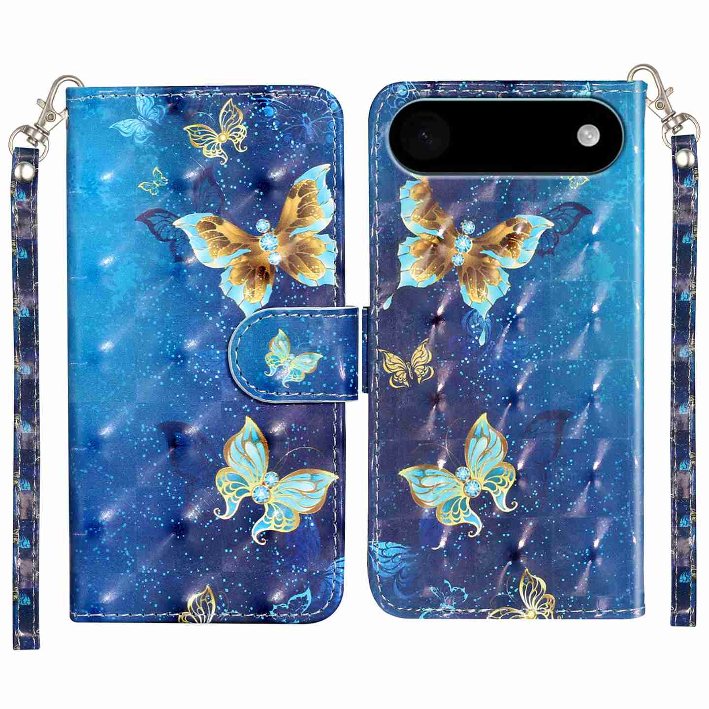 

For iPhone 17 Air Wallet Case 3D Pattern Printed Leather Phone Cover with Strap A