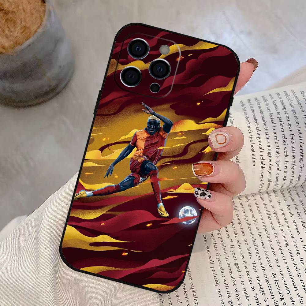 Capa de Celular V-Victor O-Osimhen de Futebol Para iPhone 17,16,15,14,13,12,11 Plus,Pro Max,XS,Capa Preta de Silicone Macio
