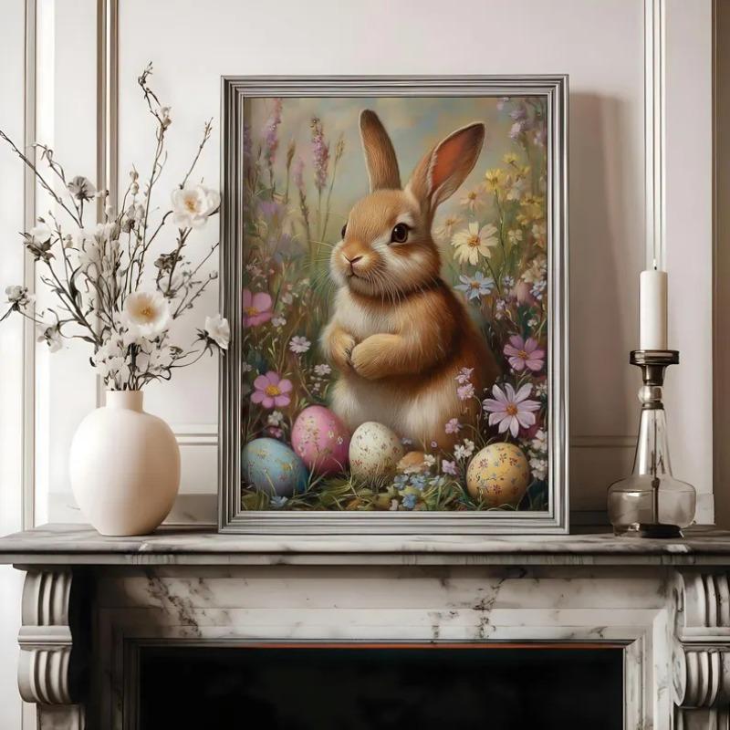 

Easter Bunny Print Vintage Easter Wall Decor for Nursery Room Easter Poster Easter Egg Artwork Spring Wall Art Gift for Easter 21X30CMNo Framed