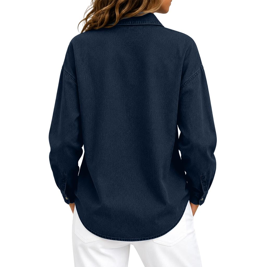 Top in denim da donna a vestibilità larga con bottoni