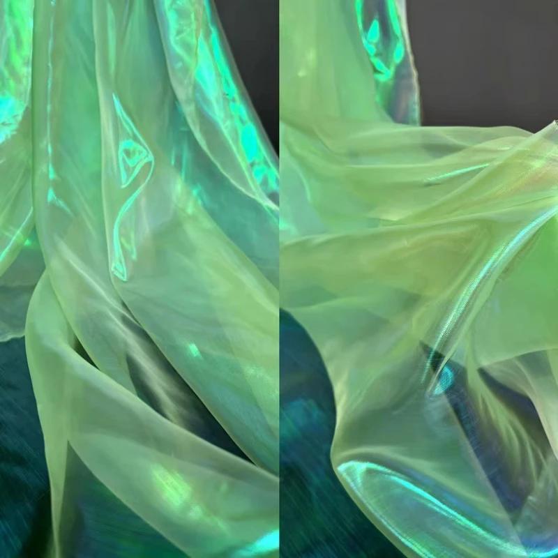 Wide 150cm Encrypted Laser Seven-color Iriered Gauze Fabric Bright Yarn Gradient Color Fabric DIY Organza Clothing Designer