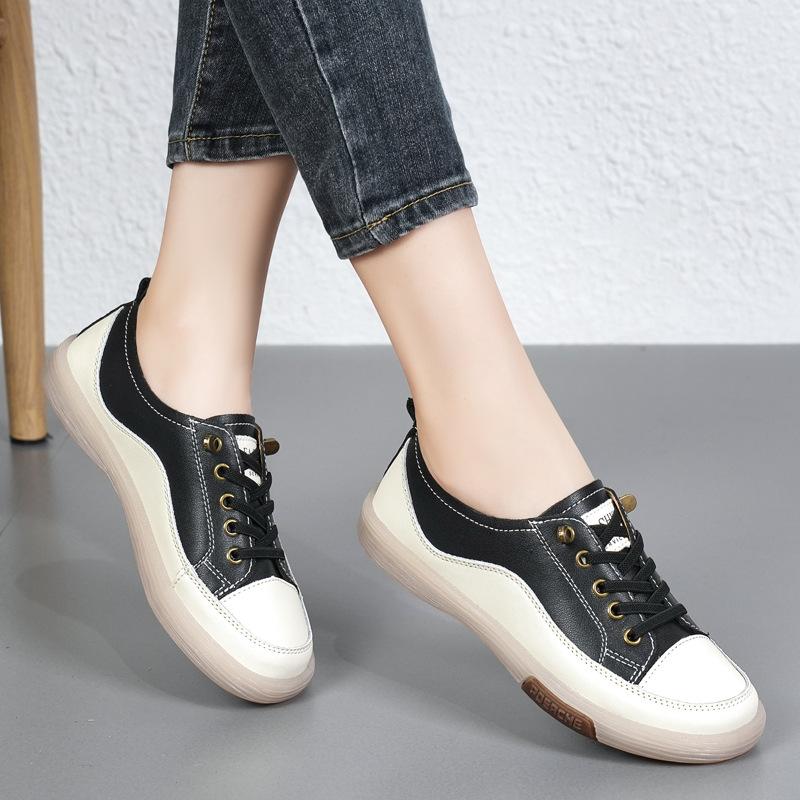 Genuine Leather Soft Sole White Shoes for Women s Spring and Summer Korean Style Women s Shoes Breathable Hollow Flat-sole Casual Single Shoes 35 4980₽