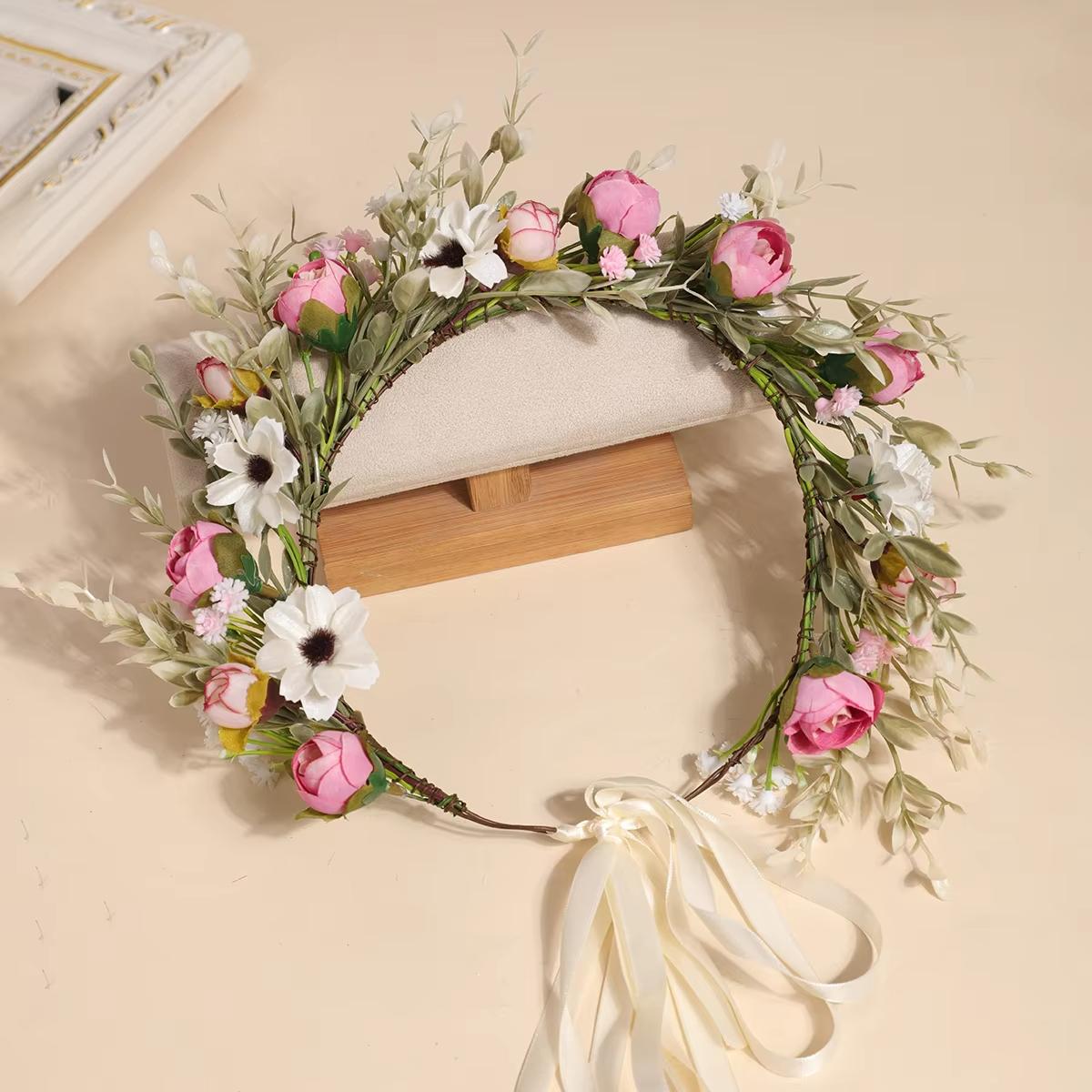 

Forest Style Garland Bride Super Fairy Simulated Baby s Breath Flower Headdress Kidsren s Photo Hair Accessories рожевий