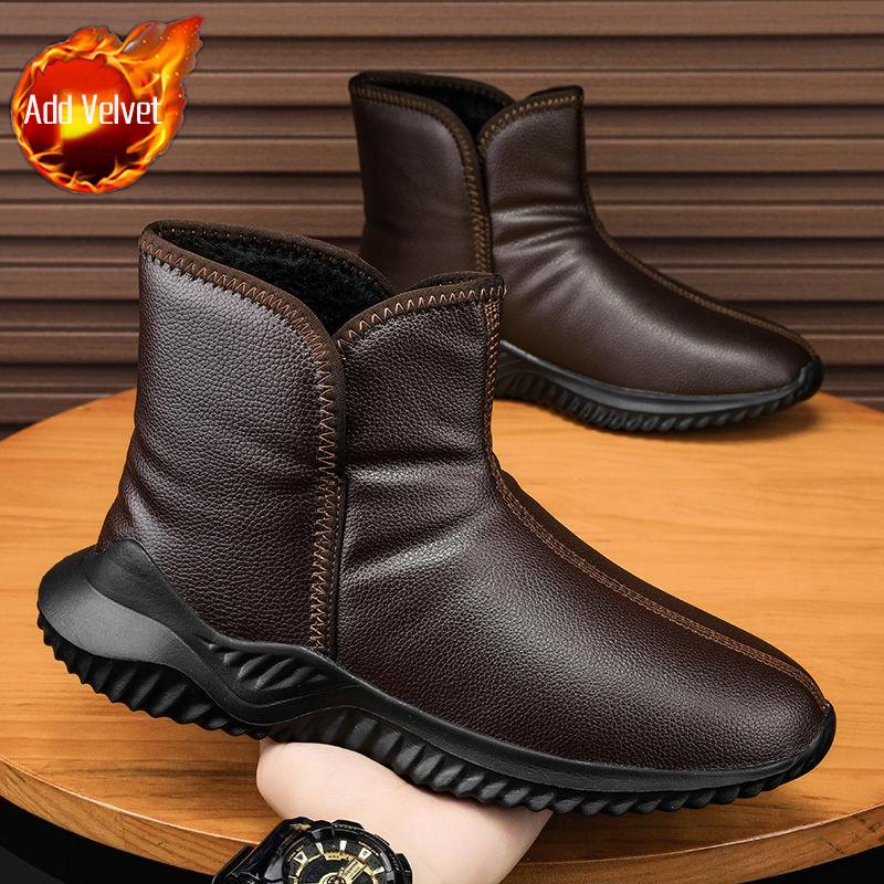 2026 New Men s Outdoor High Top Snow Boots Fleece Padded Thickened Warm Anti Slip Thick Bottom Northeast Style Cotton Shoes 38 4300₽