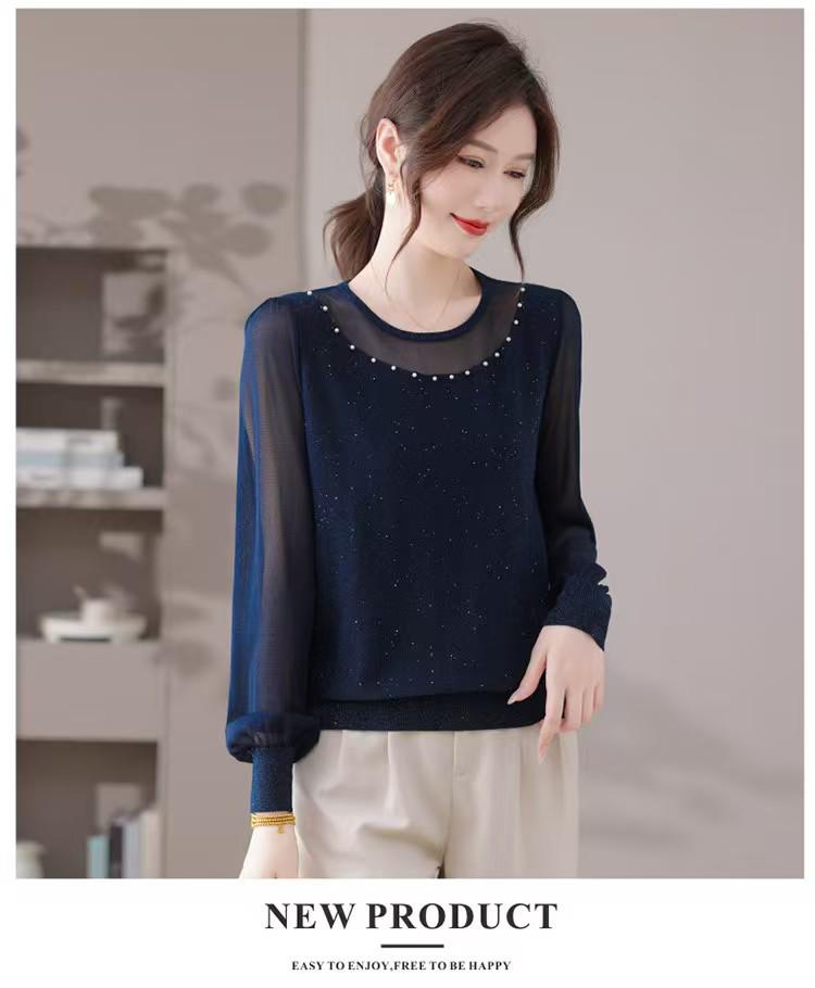 

2025 Trendy Tencel Velvet Mesh Sleeve Sweater – Fashionable and Age-Reducing for Stylish Moms L