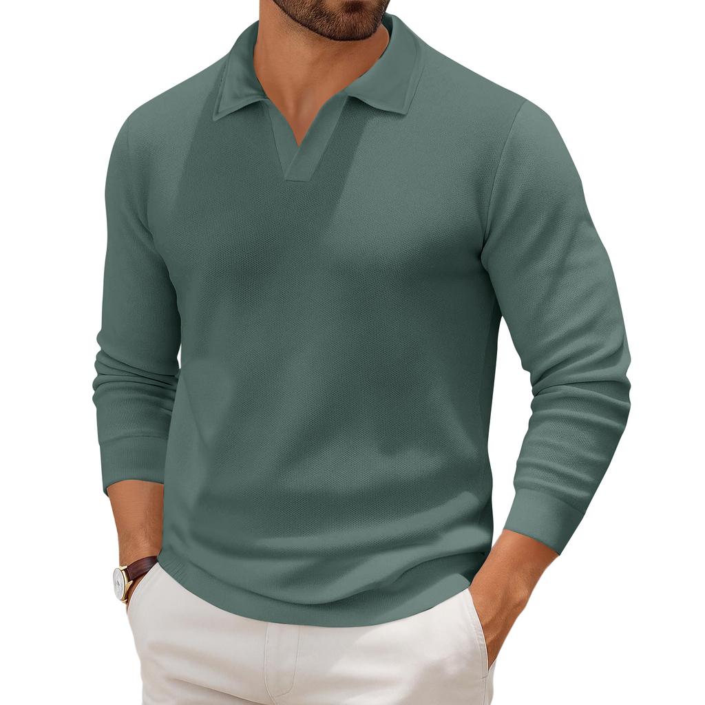 Men's Casual Collared Long-Sleeve Knit Base Layer Top