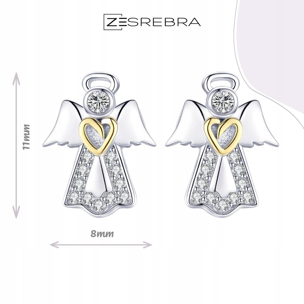 Earrings With S925 Cubic Zirconia, Angel Studs, Hearts, -Plated Angel